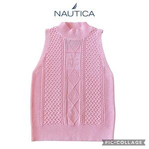 Nautica women cable knit mock neck sweater vest pink size S NWT $60